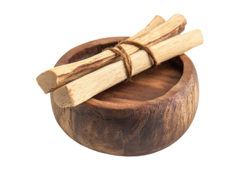Wooden Bowl with Palo Santo Sticks