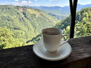 A photo of Turkish coffee in the mountains of Montenegro