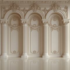 Cream baroque wall with arched panels and ornate pilasters in soft daylight