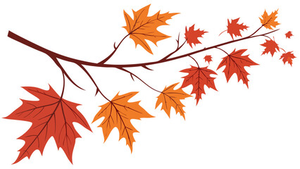 Fototapeta premium Autumnal Branch with Colorful Maple Leaves Illustration.