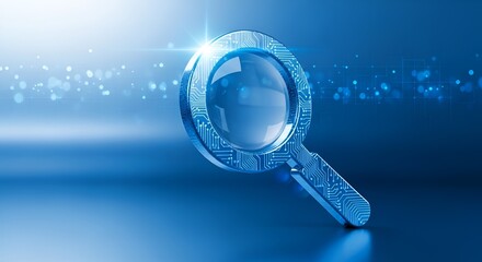 Digital Search Technology: Futuristic Magnifying Glass Icon With Circuit Board Design