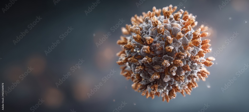 Poster the detailed view of a virus highlighting intricate structures and textures.