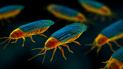 Neon-Tinted Cockroach Micrograph Highlighting Insect Anatomical Detail.
Magnifies resilient pests to emphasize biological adaptation and entomological research value.