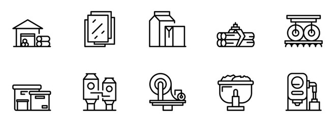 Modern Industrial Manufacturing Process Icons:  Clean Line Art Style,  Illustrative Vector Graphics for Business, Technology, and Production Concepts.