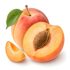 Chinese Apricot Delicate Golden-Orange Apricot with Smooth, Velvety Skin and Subtle Warm Glow, Exuding Sweetness and Freshness on a Pristine White Background for a Modern, Elegant Look