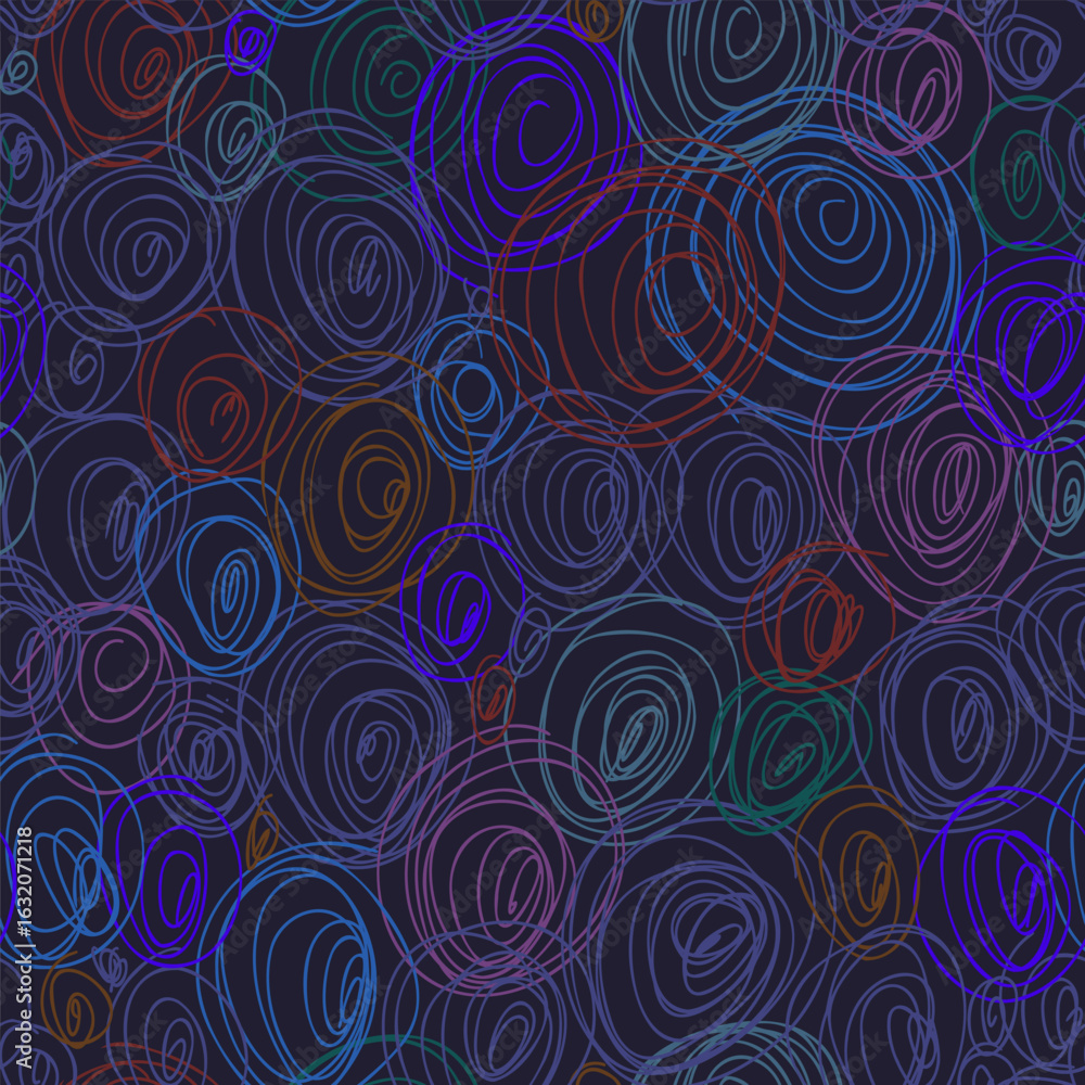 Poster hand drawn scrawl seamless pattern. doodle, uneven artistic lines in concentric circles shapes. arti