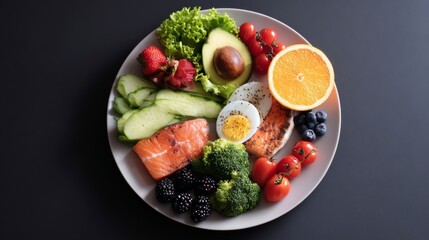 A colorful array of nutritious foods artfully arranged on a plate for healthy eating