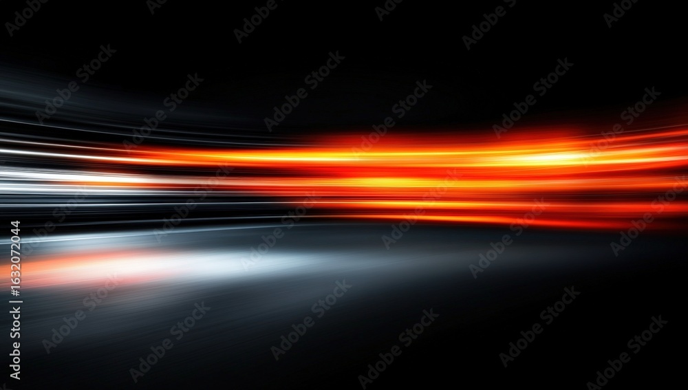 Poster a dynamic abstract image featuring streaks of light in vibrant colors against a dark background, con