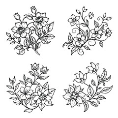 Floral Vector Icon Set, Hand Drawn Elegant Flower Line Art Collection