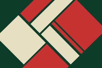 Obraz premium Abstract geometric design featuring red and cream shapes on a dark green background pattern art
