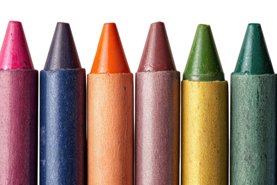 Close-up of a row of colorful crayons, tips aligned - Powered by Adobe