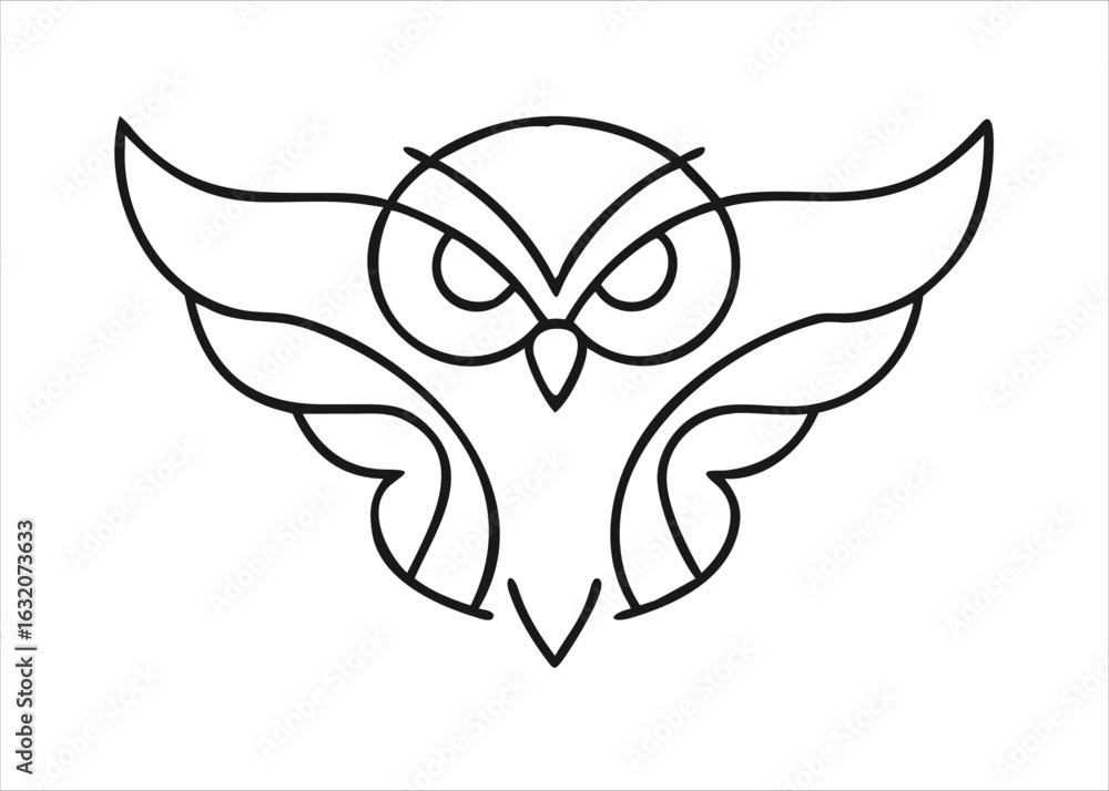 Poster artistic line drawing of an owl emblem suggesting wisdom and insight for branding and identity desig