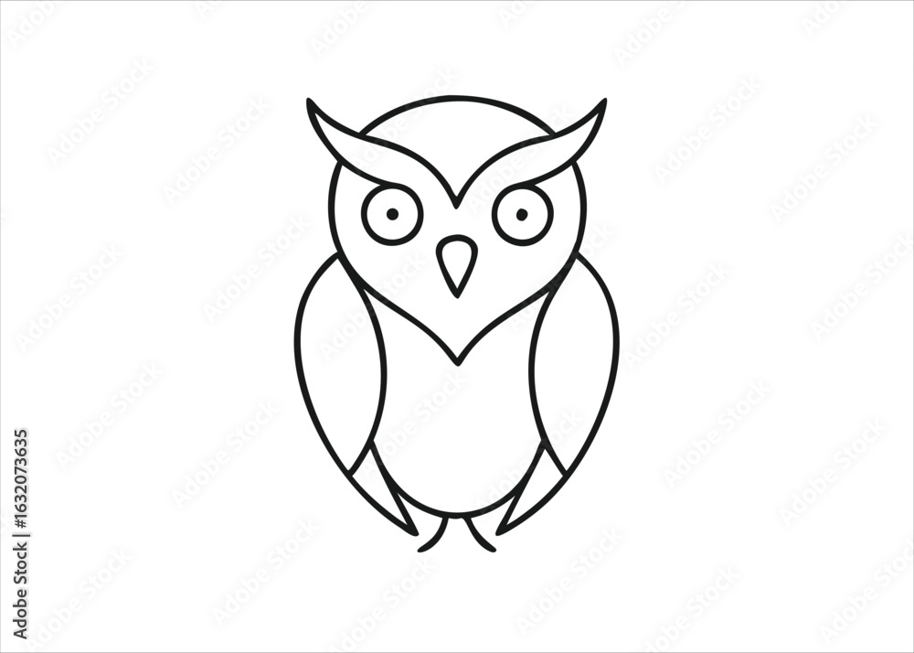 Poster artistic line drawing of a wise owl emblem concept for branding and identity projects isolated on wh