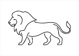 A majestic lion with a flowing mane depicted in a single continuous line drawing style artfully rendered isolated on white background