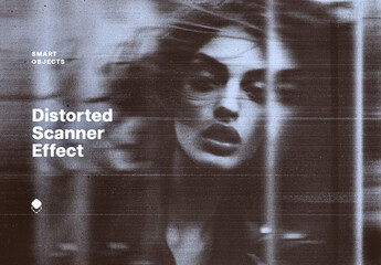 Distorted Scanner Photo Effect Mockup