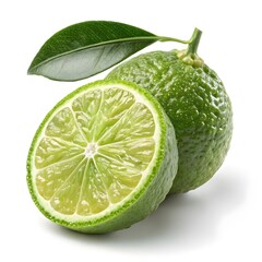 Sudachi Lime Petite Deep Green Lime with Smooth, Glossy Skin and Intense Citrus Aroma, Radiating Japanese Freshness and Zesty Energy on a Pristine White Background for Modern Appeal