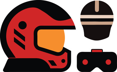 Detailed motorcycle helmet and gear layout in bold modern rider concept Vector illustration