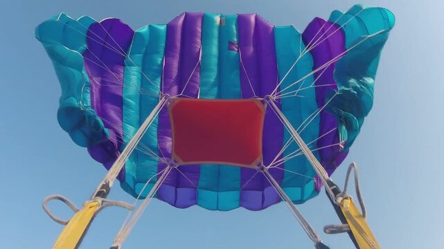 The parachute opened during a parachute jump. Point of View.