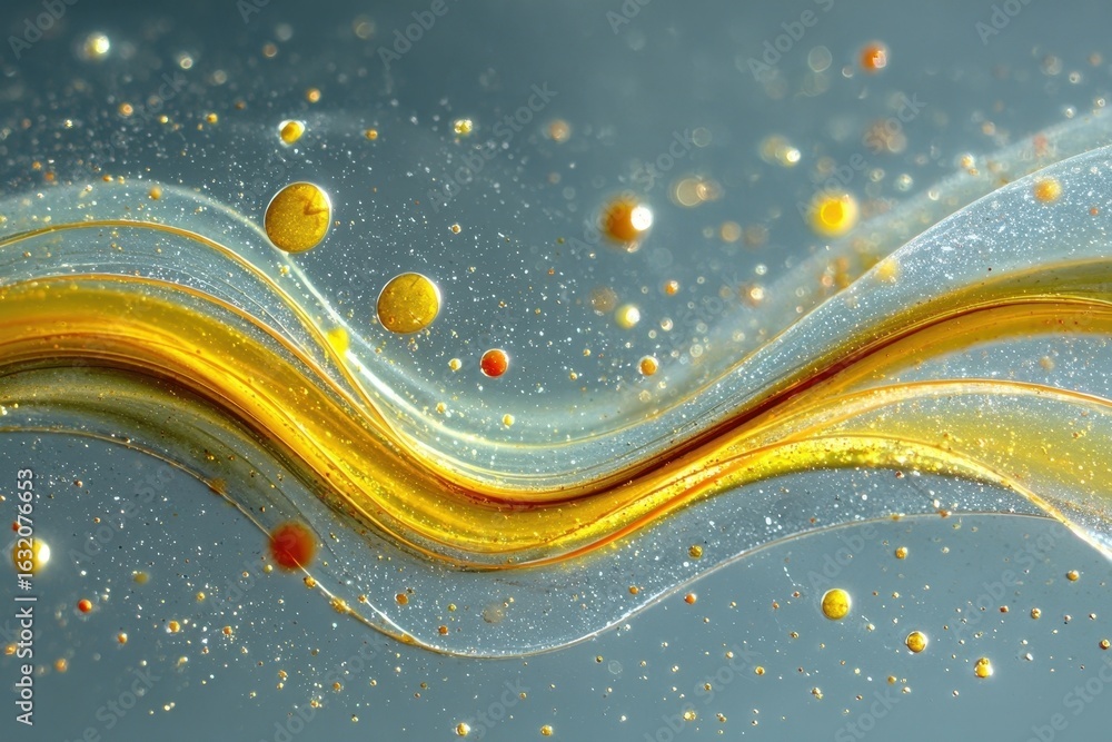 Poster mesmerizing abstract fluid art with golden waves and shimmering particles