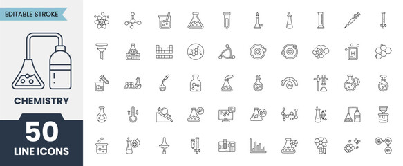 Chemistry icon set. Editable stroke. Vector illustration