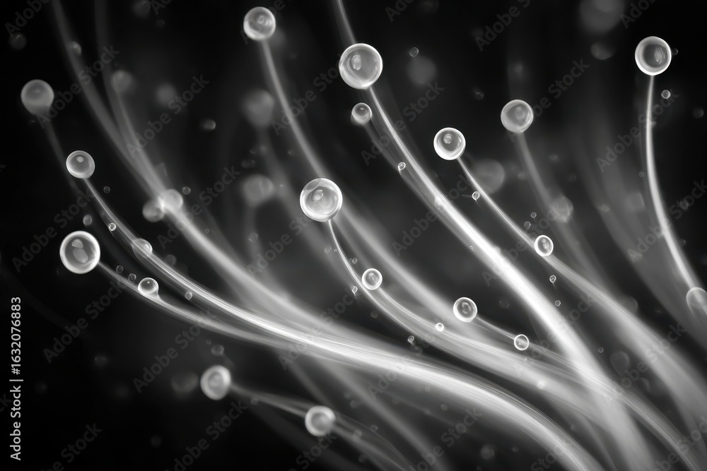 Aufkleber ethereal grayscale abstract with shimmering lines and floating glass spheres.