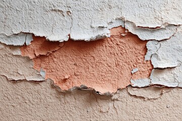 Close-up of distressed, flaking wall paint, showcasing cracks and texture.