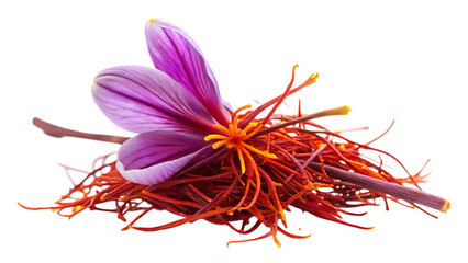 Fototapeta premium A saffron pistil displayed against isolated - on a white background PNG. GENERATIVE AI
