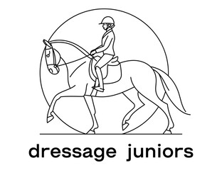 Young rider performing dressage on horse in minimalist line art style