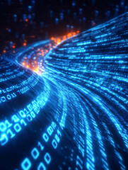 Obraz premium Abstract blue binary code data flow technology and business themed background
