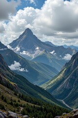 Majestic Mountain Peaks Rising Above Lush Valleys in Wilderness