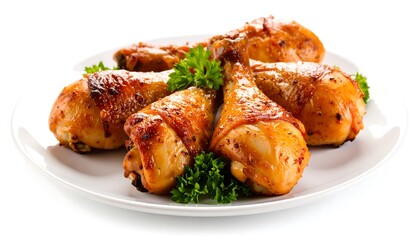 Crispy chicken drumsticks on plate