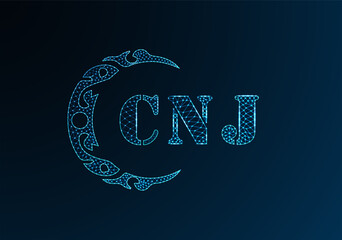 Low poly letter logo CNJ design. CNJ letter logo low poly vector design on blue color gradient background. CNJ logo low poly design
