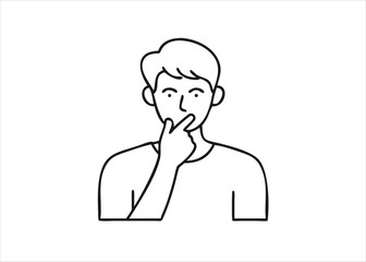 A single continuous line drawing depicts a person gesturing for quiet conveying a message of silence and stillness presented isolated on white background
