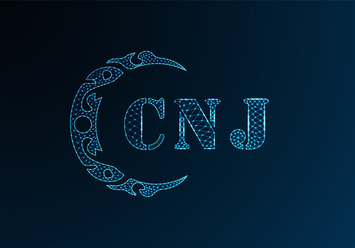 Low poly letter logo CNJ design. CNJ letter logo low poly vector design on blue color gradient background. CNJ logo low poly design