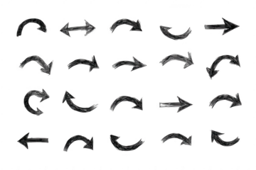 Set of hand-drawn, varied arrows