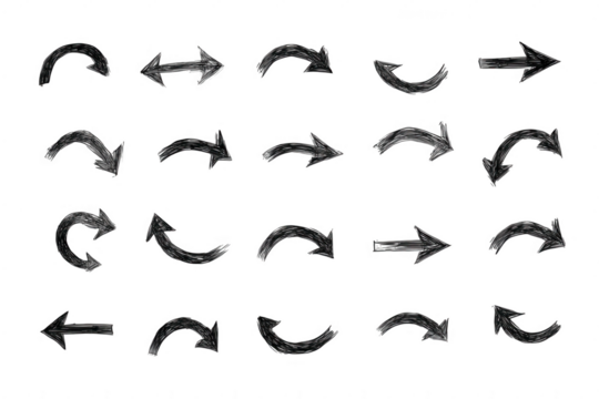 Set of hand-drawn, varied arrows