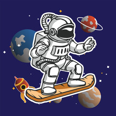 cosmos ackground skateboarding astronaut sketch handdrawn design