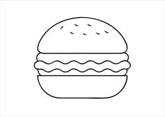 A simple line drawing showcasing a classic hamburger with all the fixings presented cleanly isolated on white background