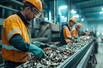 Diverse raw material breakers collaborating on a production line for quality control in an industrial setting