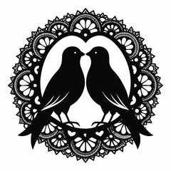 Lovebirds Lace vector clean black silhouette design white background