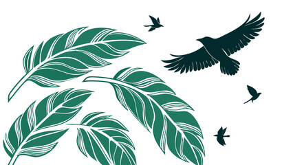 Fototapeta premium Teal Feather and Bird Silhouette Design.