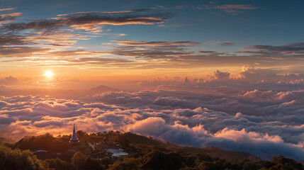 Doi Inthanon mountain sunrise above clouds