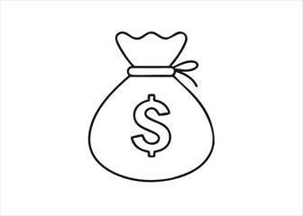 A simple black silhouette of a money bag representing finance and wealth isolated on white background