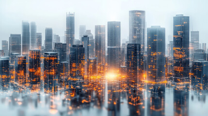 City skyline and AI big data interconnected technology background