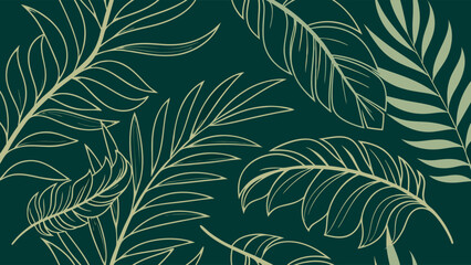 Tropical Leaves Pattern on Red Background.