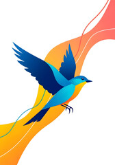 Vibrant Blue Bird Illustration with Dynamic Background