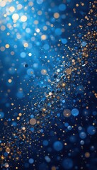 Abstract Blue and Gold Glitter Background with Sparkling Particles