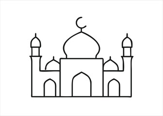 Elegant islamic mosque architectural line art representation in a minimalist style isolated on white background