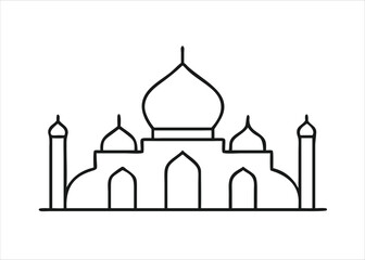 Elegant islamic mosque architectural line art design featuring intricate details and geometric patterns isolated on white background