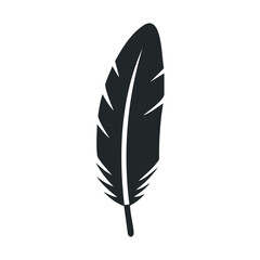 Minimalist black feather silhouette on white background
